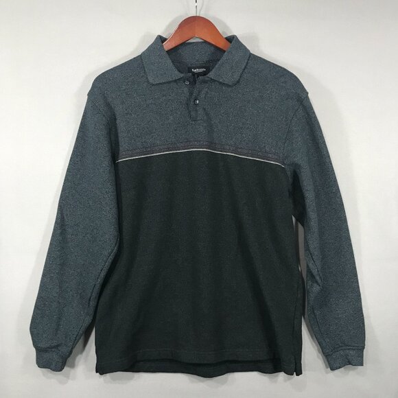 Van Heusen Polo Men’s Size Large Gray Black Colorblock Collared LS Shirt EUC - Picture 1 of 11
